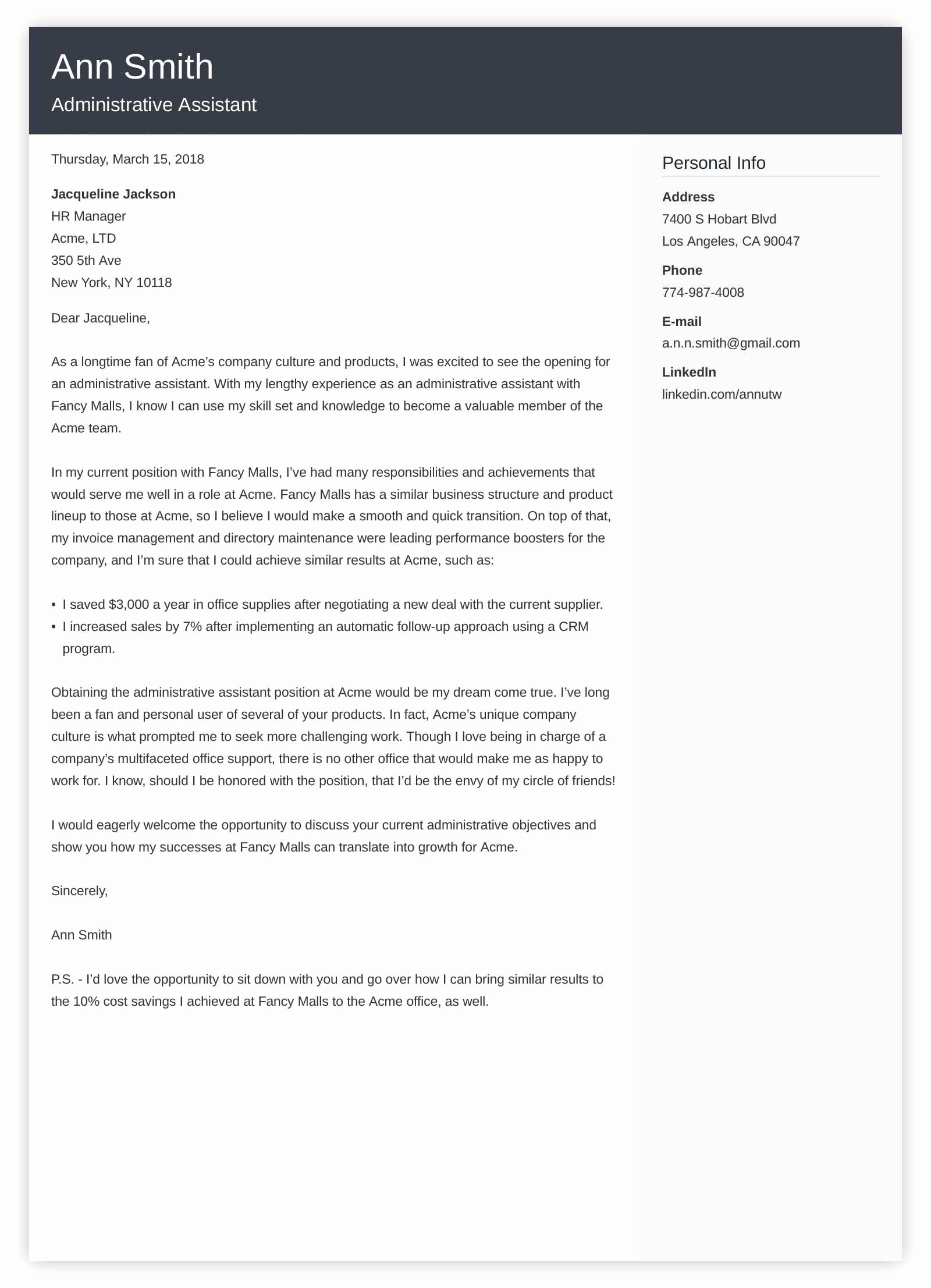 Cover Letter for assistant Lovely Administrative assistant Cover Letter Sample &amp; Guide [20