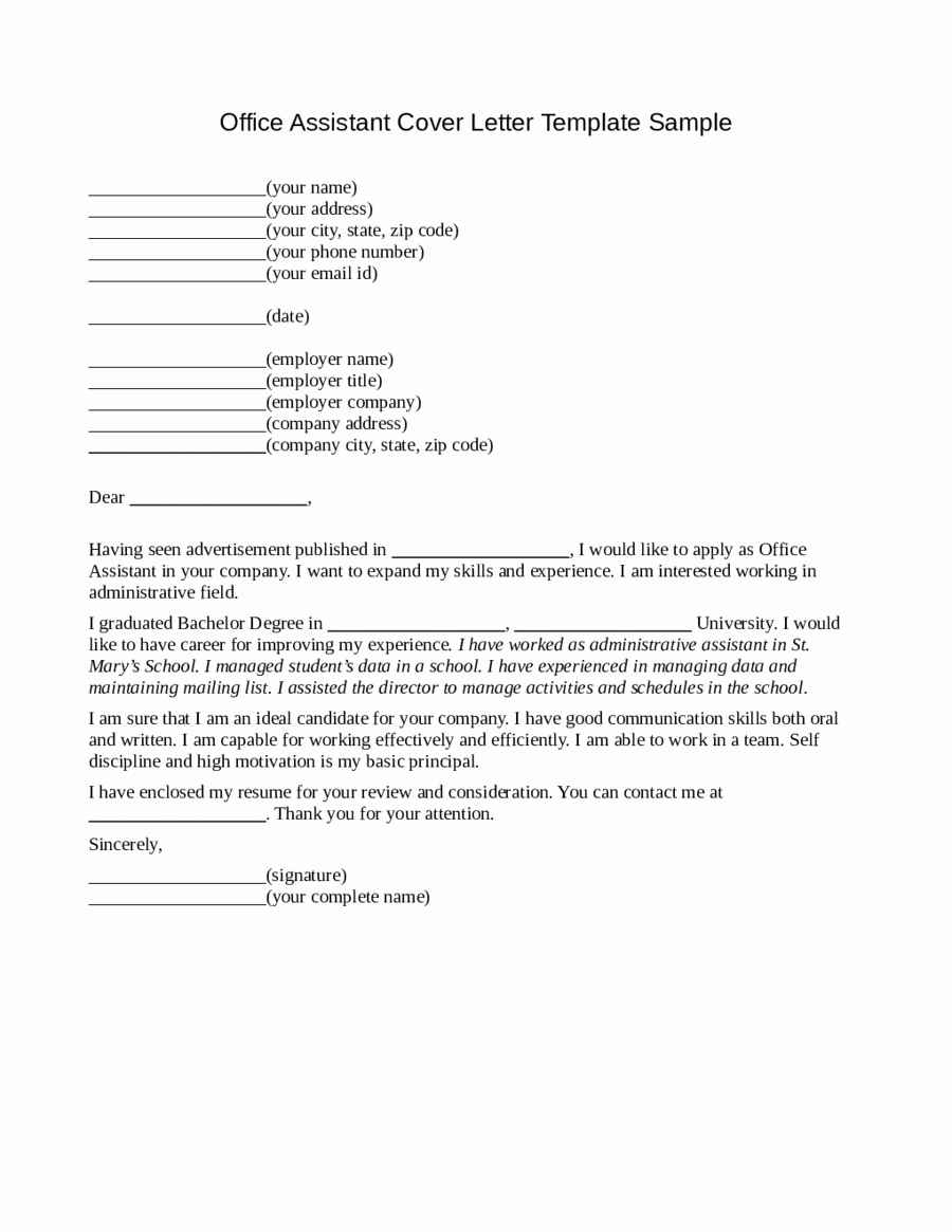 Cover Letter for assistant Unique 2019 Fice assistant Cover Letter Fillable Printable