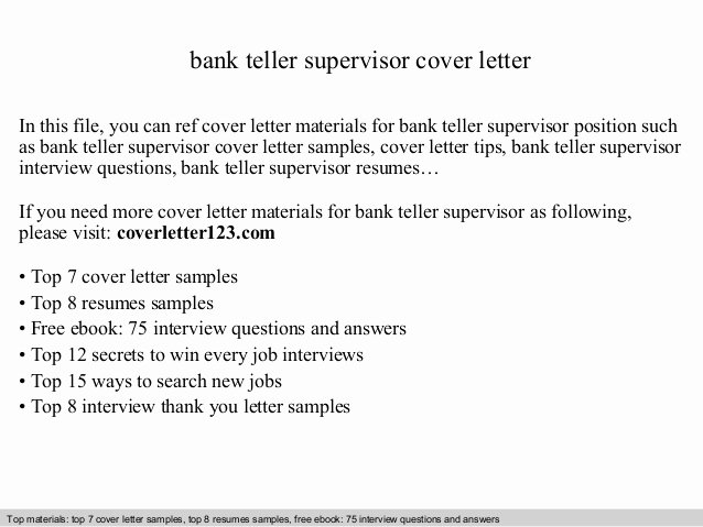 Cover Letter for Bank Lovely Bank Teller Supervisor Cover Letter
