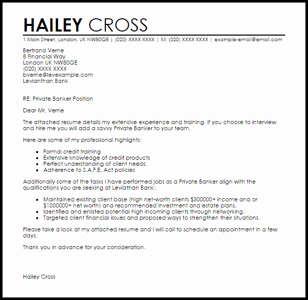 Cover Letter for Bank Luxury Investment Banking Cover Letter