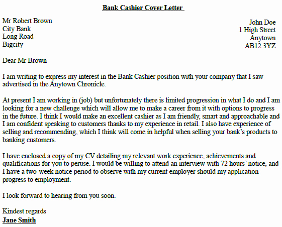 Cover Letter for Bank Unique Cashier Job Application Covering Letter Example Lettercv