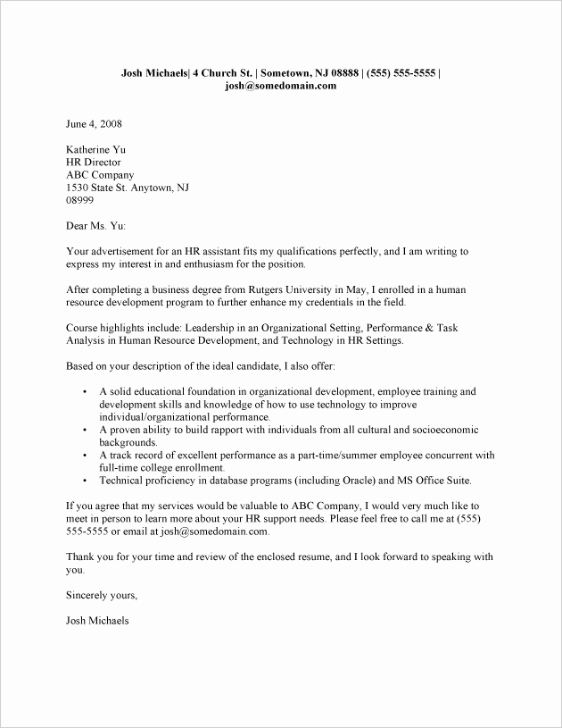 Cover Letter for College Inspirational Recent College Graduate Cover Letter Sample