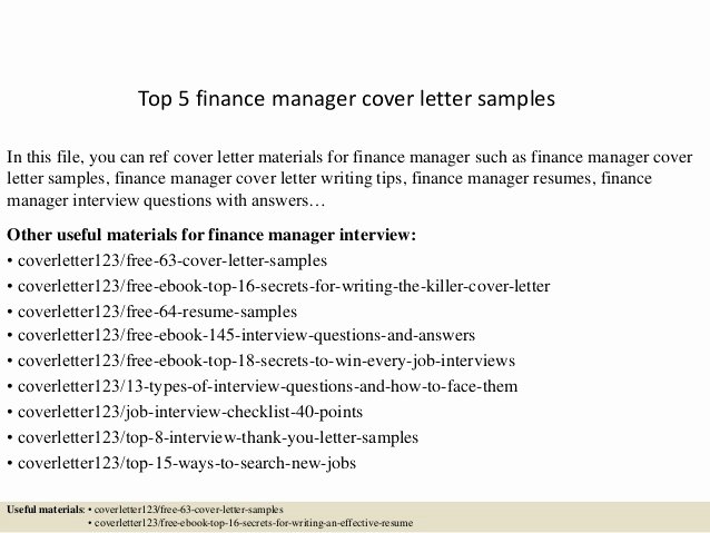 Cover Letter for Finance Beautiful top 5 Finance Manager Cover Letter Samples