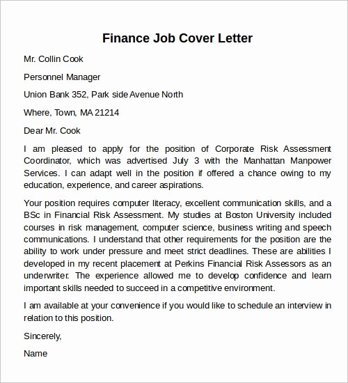 Cover Letter for Finance Lovely Finance Job Cover Letter Accounting Cover Letter Example