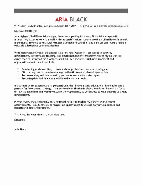 Cover Letter for Finance Unique Accounting &amp; Finance Manager Cover Letter Template