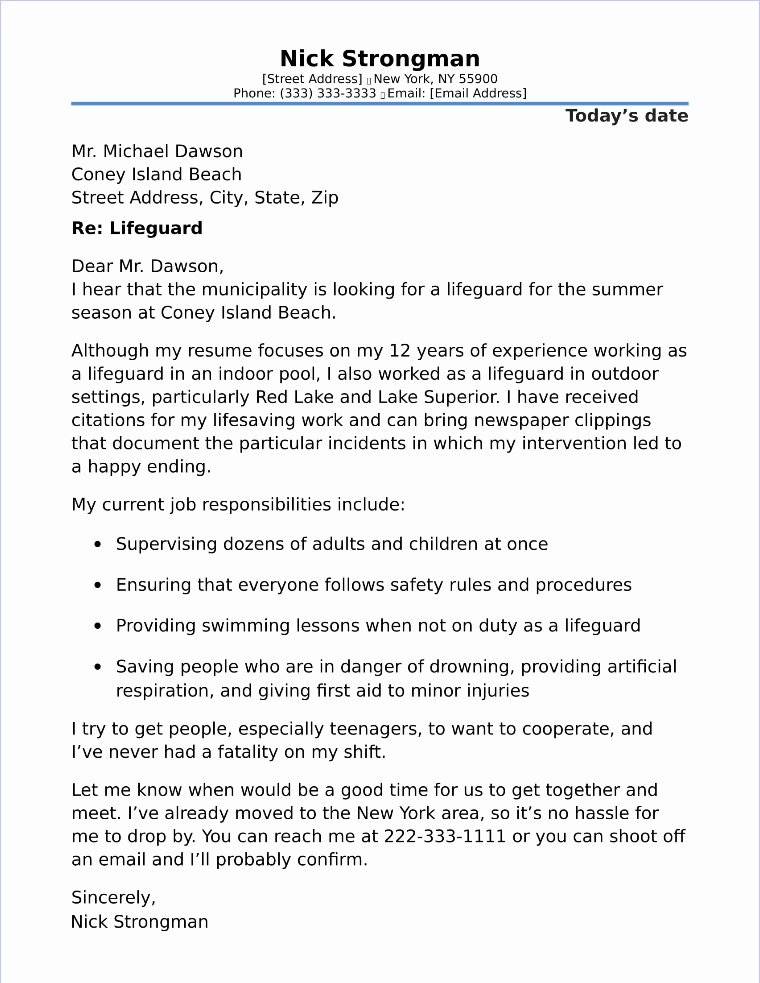 Cover Letter for First Job Awesome Lifeguard Cover Letter Sample