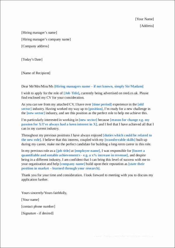 Cover Letter for Job Change Unique Sample Career Change Cover Letter—guides Tips and Examples
