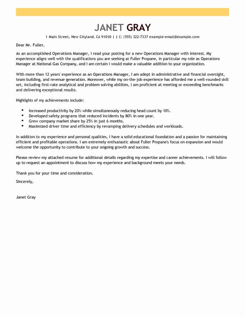 Cover Letter for Manager Elegant Best Operations Manager Cover Letter Examples