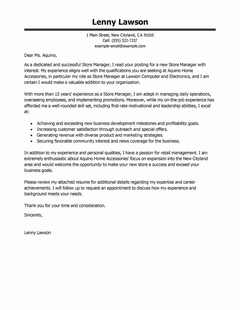 Cover Letter for Manager Inspirational Best Store Manager Cover Letter Examples