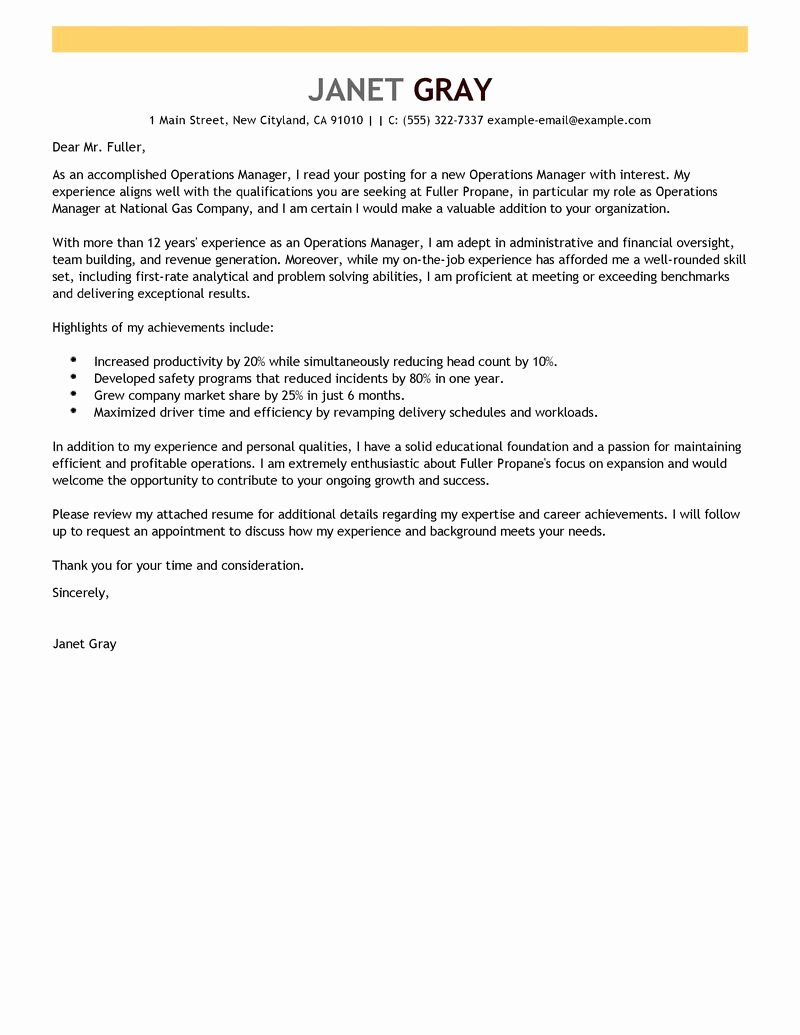Cover Letter for Manager Lovely Operations Manager Cover Letter Examples
