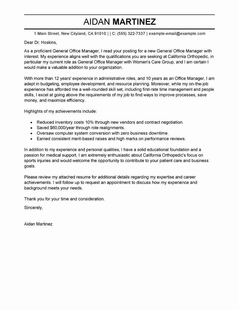 Cover Letter for Manager New Best Admin General Manager Cover Letter Examples