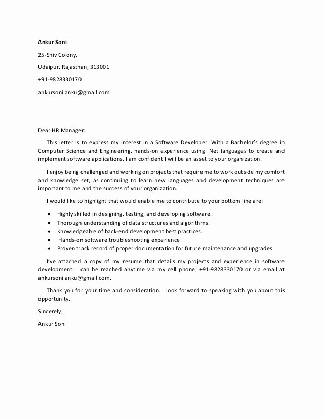 Cover Letter for Net Developer Awesome Cover Letter for Fresher and software Developer with Skills