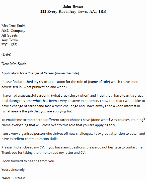 Cover Letter for New Career Best Of Career Change Cover Letter Example Icover