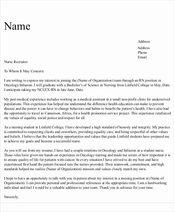Cover Letter for Nursing Student Beautiful 8 Nursing Cover Letter Example Free Sample Example