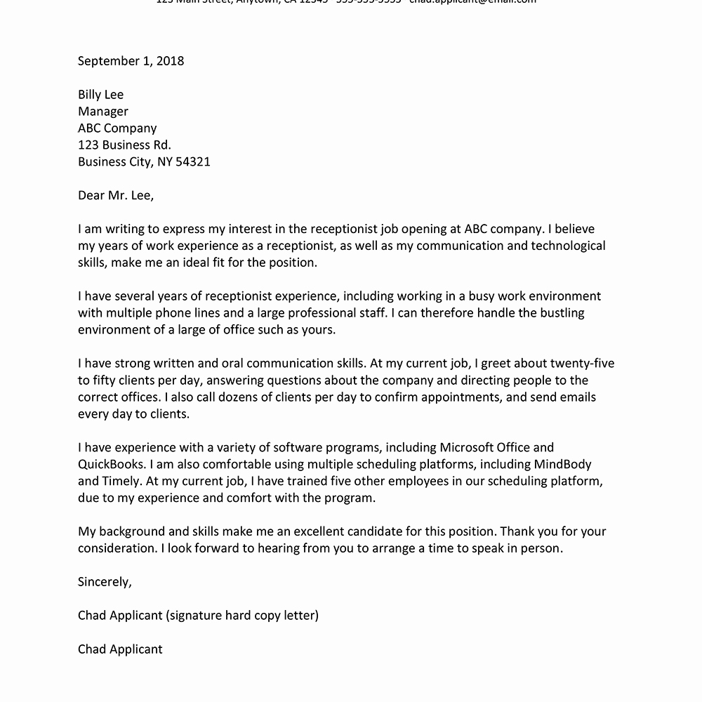Cover Letter for Receptionist Job Beautiful Receptionist Cover Letter Examples