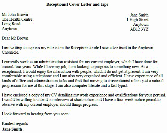 Cover Letter for Receptionist Job Best Of Receptionist Job Application Cover Letter Example