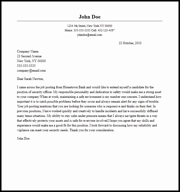 Cover Letter for Security Job Unique Professional Security Ficer Cover Letter Sample