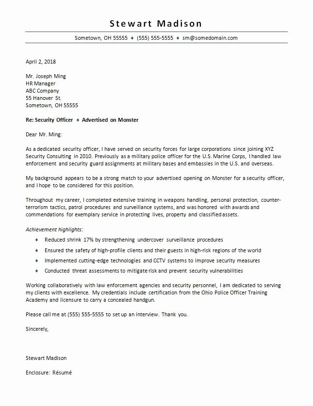 Cover Letter for Security Job Unique Security Ficer Cover Letter Sample