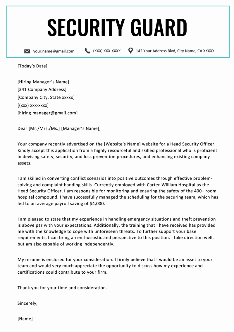 Cover Letter for Security Position Fresh Security Guard Cover Letter