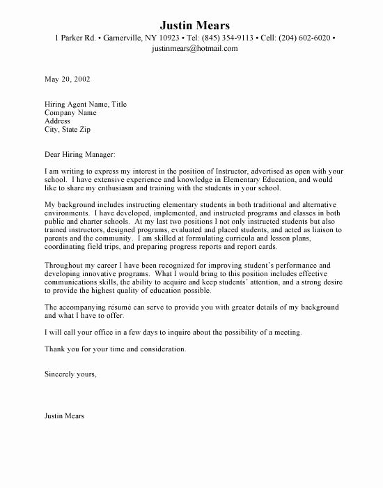 Cover Letter for Teaching Position Awesome Cover Letter Teacher Cover Letter format Line All