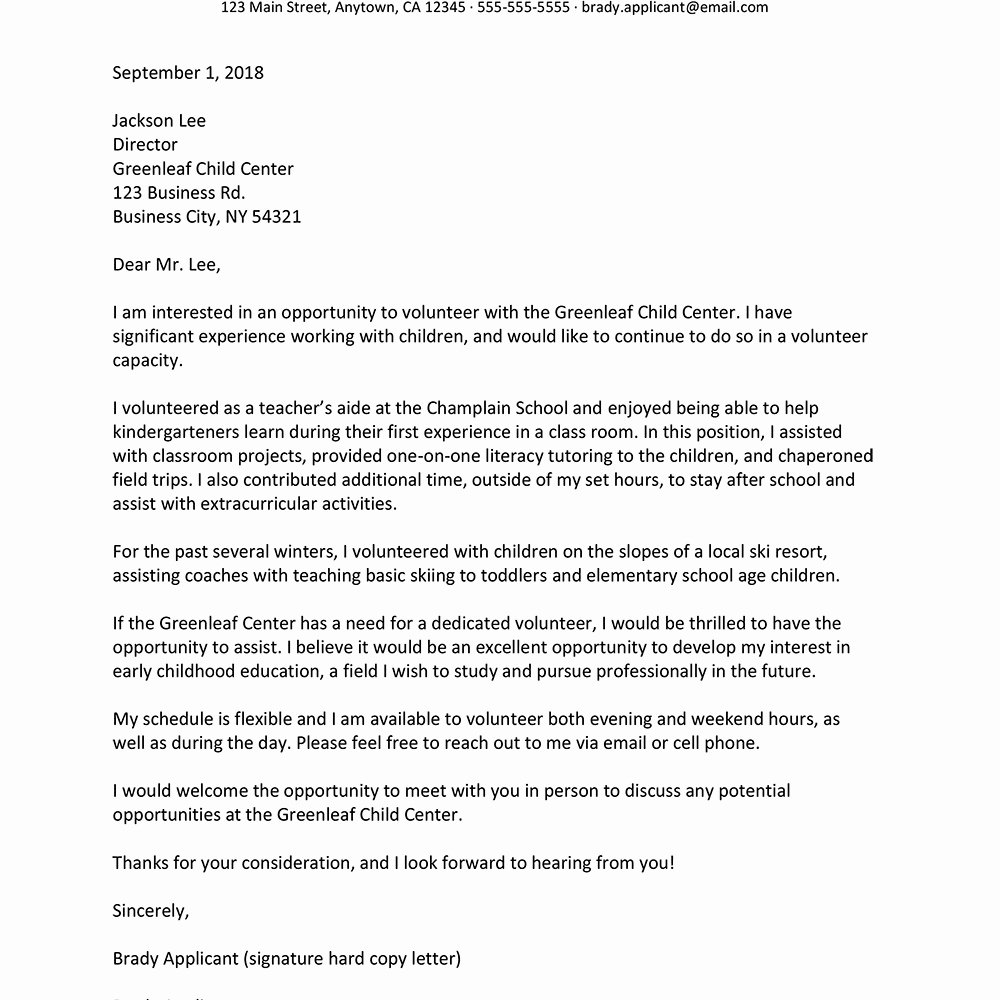 Cover Letter for Volunteer Position New Volunteer Letter Template Examples