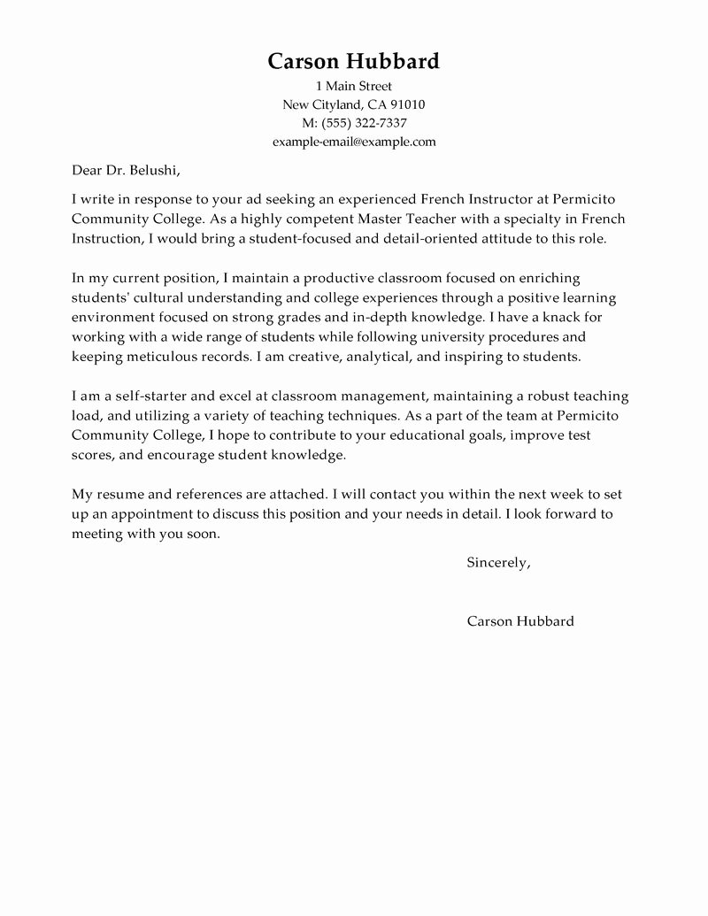 Cover Letter format for Teachers Beautiful Leading Professional Master Teacher Cover Letter Examples