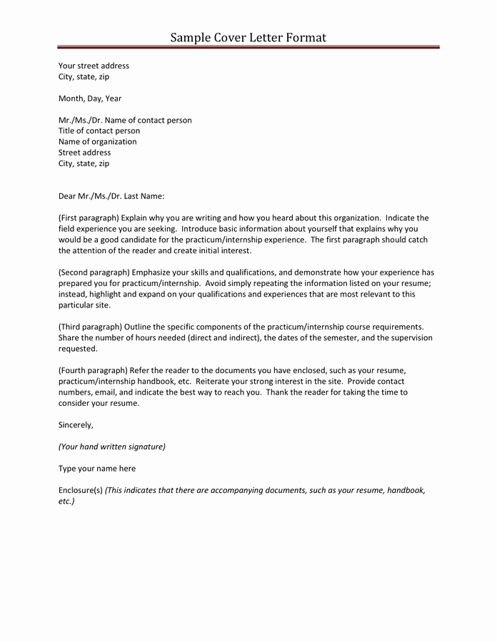 Cover Letter format Word New Sample Cover Letter format In Word and Pdf formats