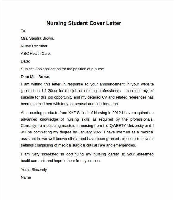Cover Letter Nursing Student Lovely 10 Sample Nursing Cover Letter Examples to Download