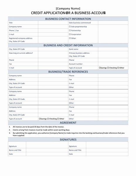 Credit Application form for Business Inspirational Financial Management Fice