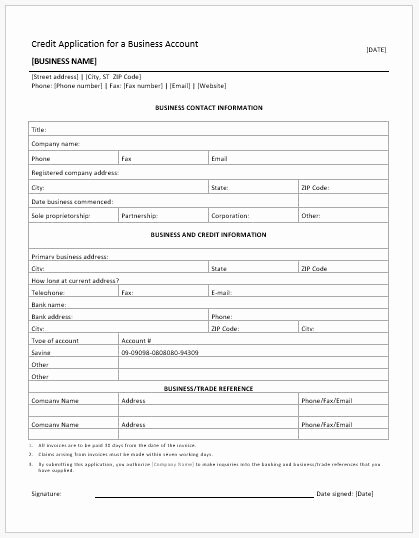 Credit Application form for Business New Credit Application form Template