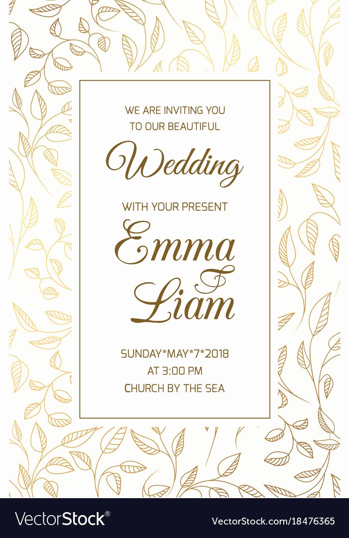wedding invitation card template swirl leaves gold vector