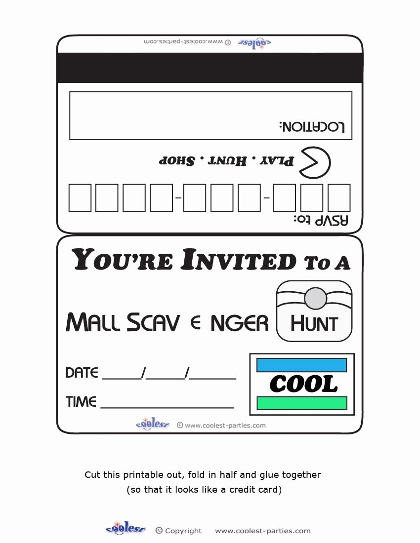 Credit Card Invitation Template Luxury Cool Mall Scavenger Hunt Invitations Free Scavenger Hunt