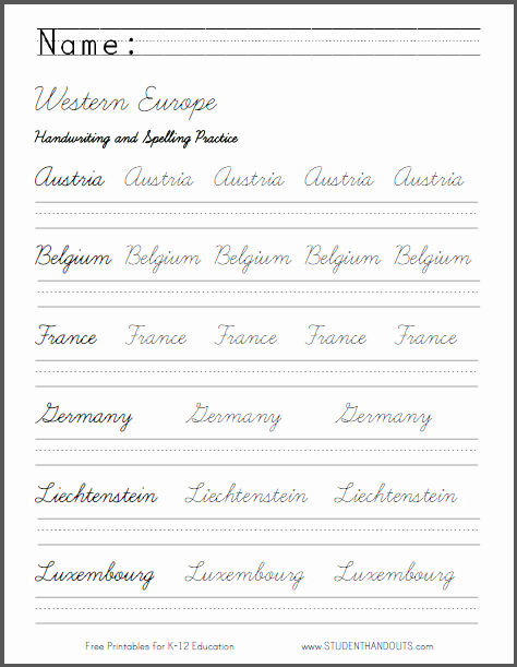 Cursive Handwriting Worksheets Inspirational Western Europe Handwriting Practice Worksheets Cursive