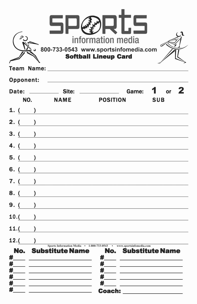 Custom Baseball Lineup Cards Awesome softball Lineup Cards Generic Pack Of 30