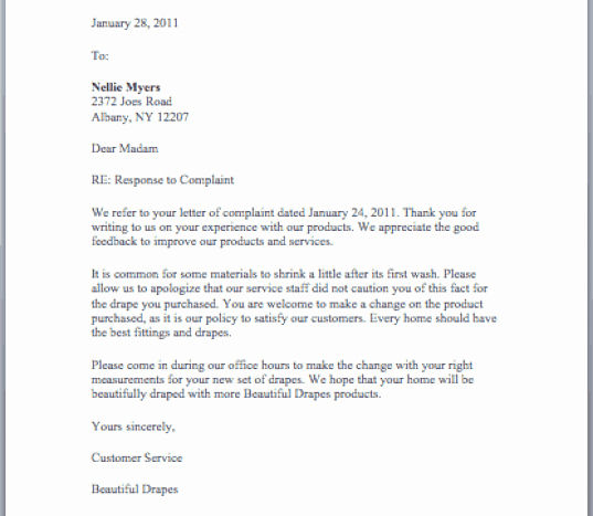 Customer Service Complaints Examples Beautiful 5 Plaint Response Letters – Find Word Letters