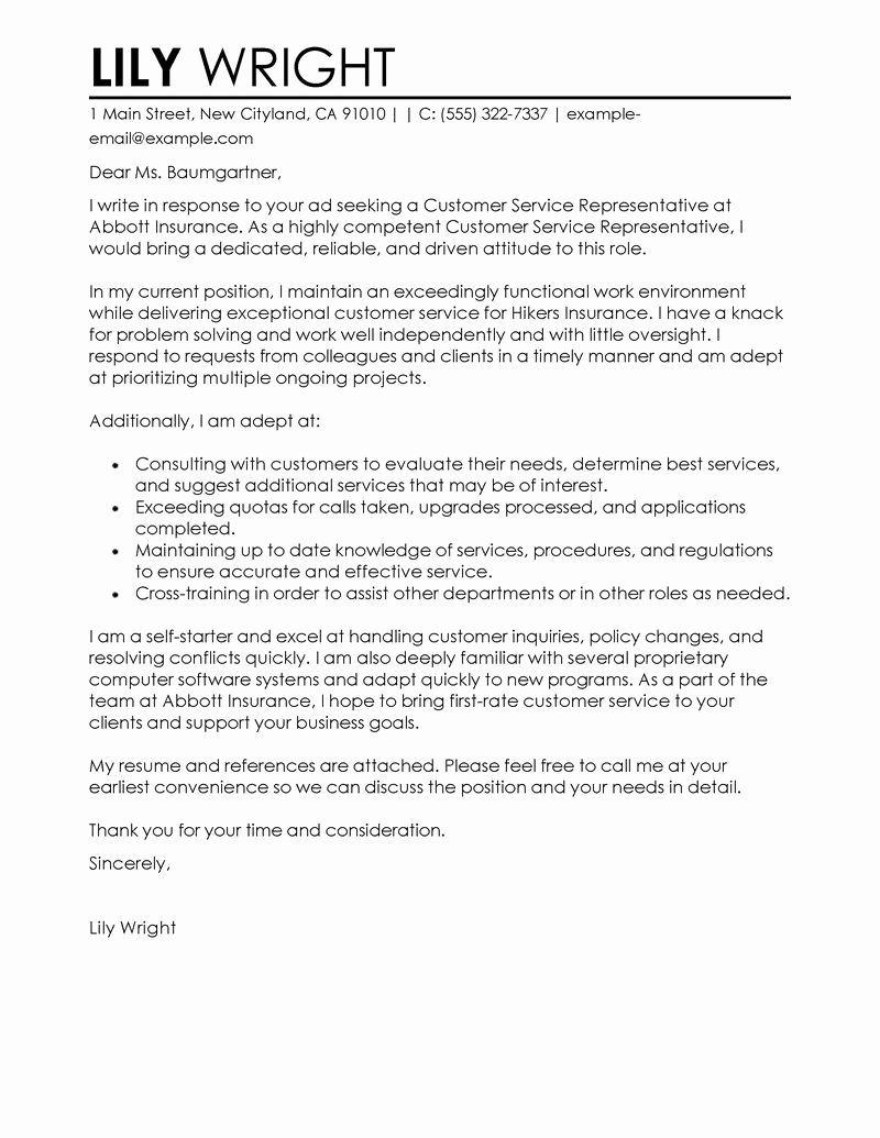 Customer Service Cover Letter Examples Awesome Best Customer Service Representative Cover Letter Examples