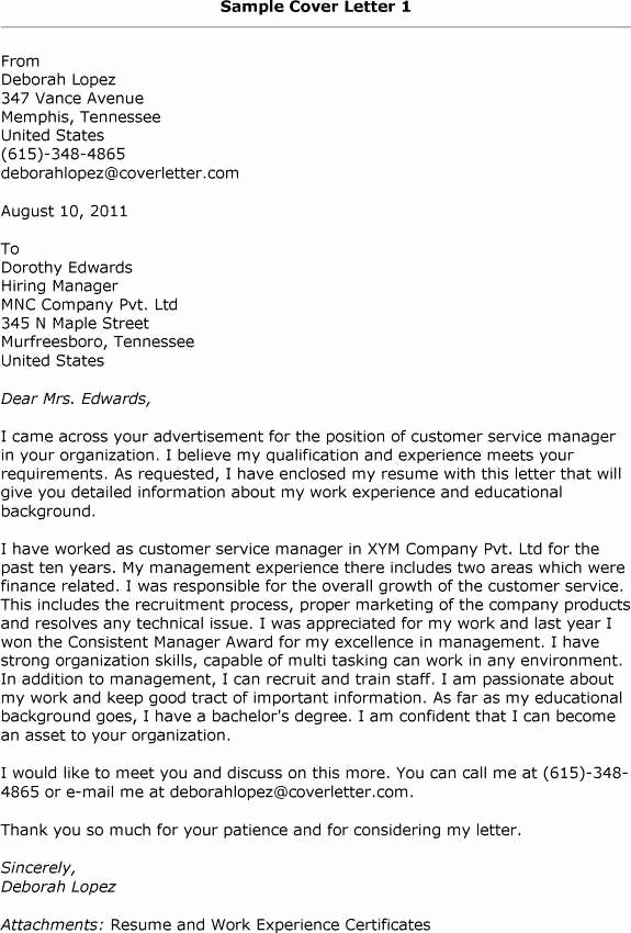 Customer Service Cover Letter Examples Elegant Cover Letter Examples Customer Service Manager