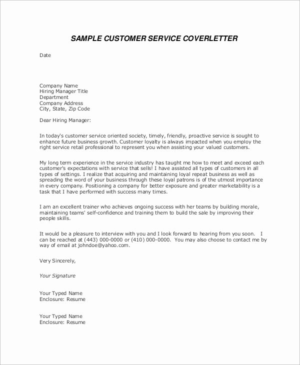 Customer Service Cover Letter Examples New Sample Customer Service Cover Letter 8 Examples In Word