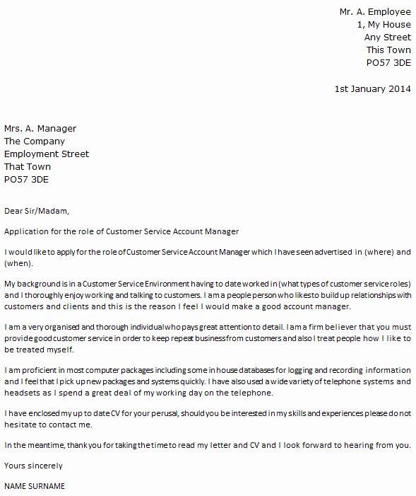 Customer Service Cover Letter Examples Unique Customer Service Account Manager Cover Letter Example