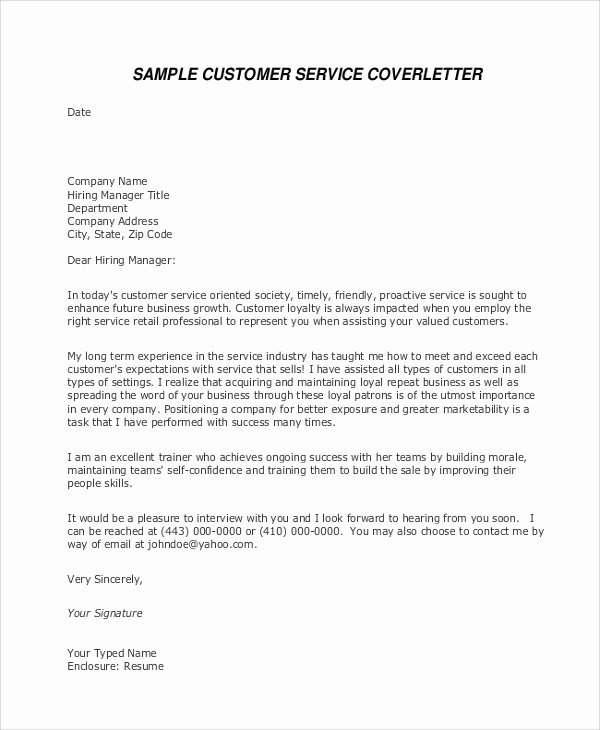 Customer Service Cover Letter Sample Awesome Cover Letter Example 7 Samples In Word Pdf