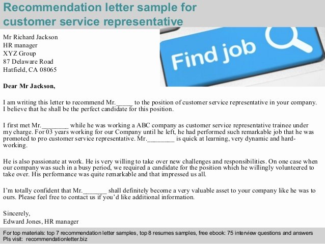 Customer Service Recommendation Letter Best Of Customer Service Representative Re Mendation Letter