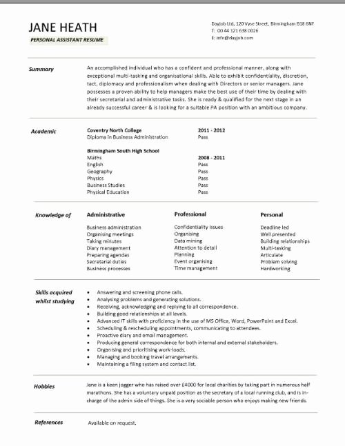 Cv Samples for Students Luxury Student Entry Level Personal assistant Resume Template