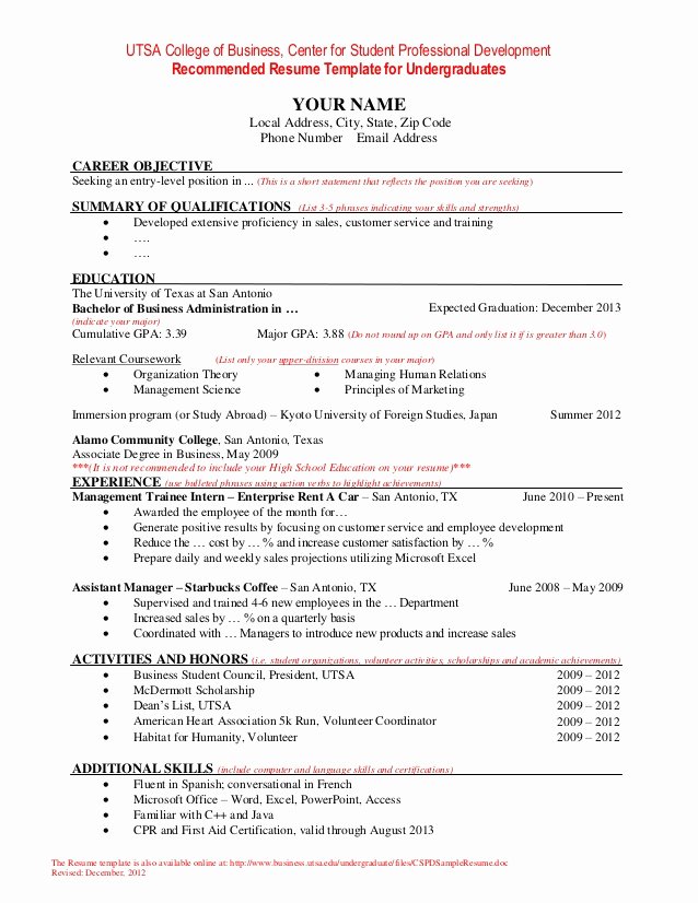 Cv Samples for Students Unique Resume Template for Undergraduate Students