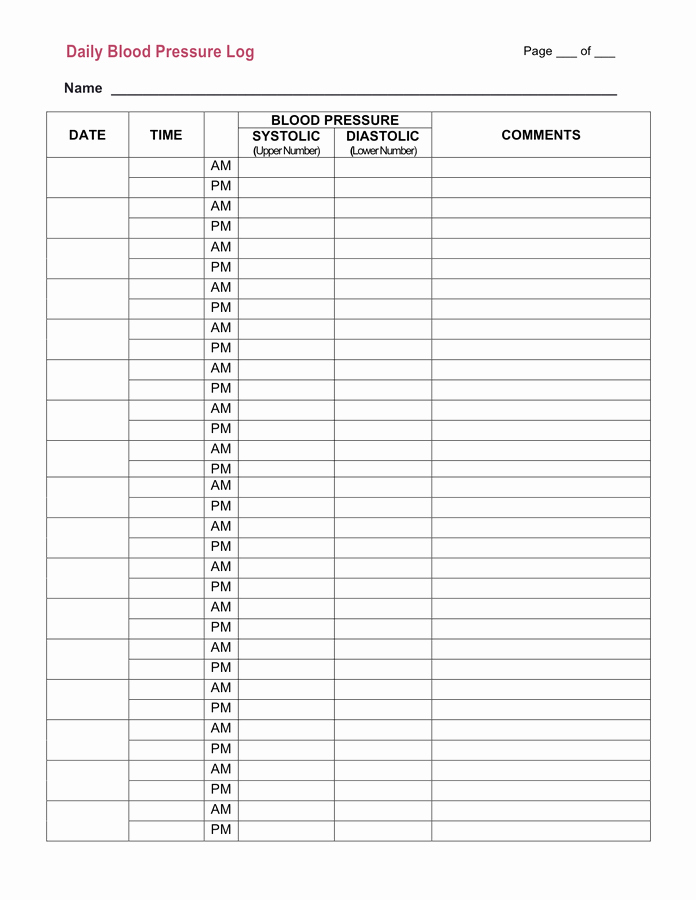 Daily Blood Pressure Log Awesome Daily Blood Pressure Log In Word and Pdf formats