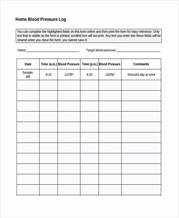 Daily Blood Pressure Log Best Of Sample Blood Pressure Chart Template 9 Free Documents