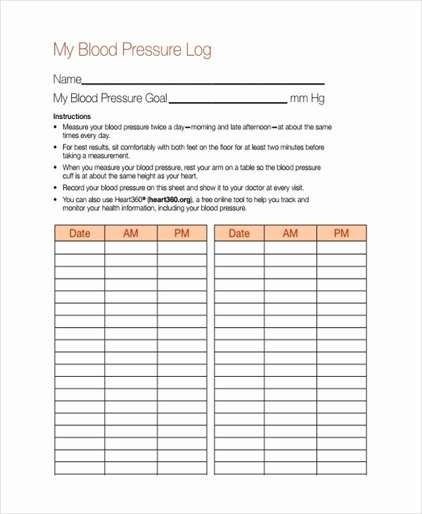 Daily Blood Pressure Log Lovely Sample Blood Pressure Chart Template 9 Free Documents