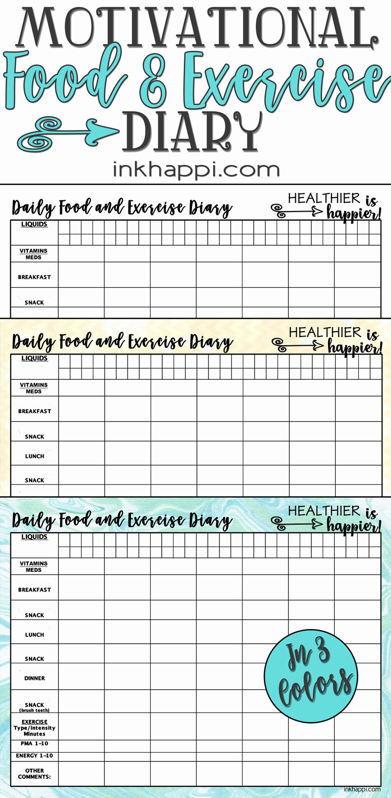 Daily Food Journal Printable New Motivational Food and Exercise Diary Free Printable