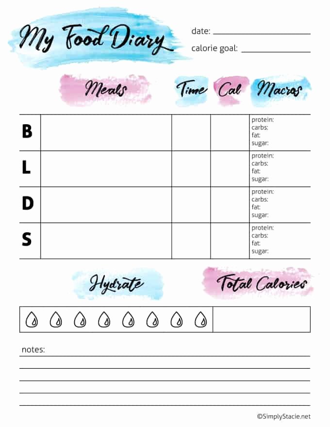 Daily Food Log New Daily Food Diary Free Printable Simply Stacie