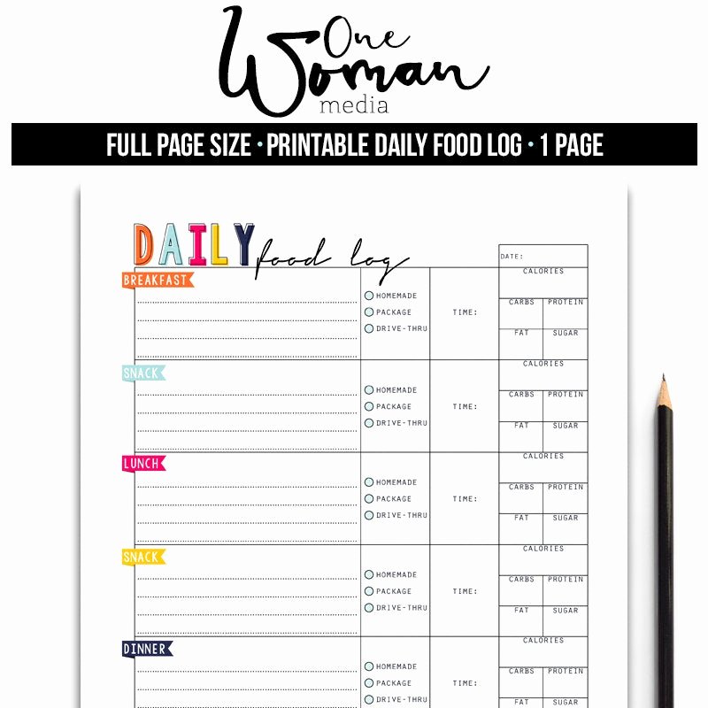 Daily Food Log New Full Page Daily Food Log Planner Insert Meal Tracker Food