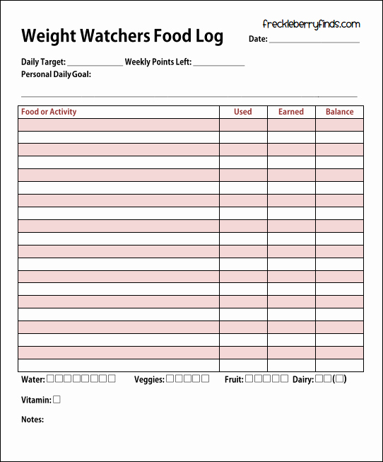 Daily Food Log Unique Free Weight Watchers Daily Food Log Printable